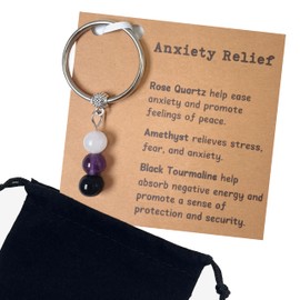 TRILVIX Natural Crystals Keychain, Healing Stones Keychain – Healing Crystals Gifts for Women, Friend Gifts, Keychains for Women – Rose Quartz, Amethyst, Black Tourmaline (Anxiety Relief)