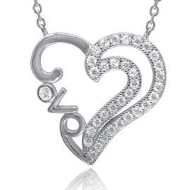 AceLay Necklaces for Women,14K Gold Plated Love Heart Necklace,18" Chain,Solid 925 Sterling Silver Heart Necklace with AAA+ Cubic Zirconia, Sterling Silver, Cubic Zirconia