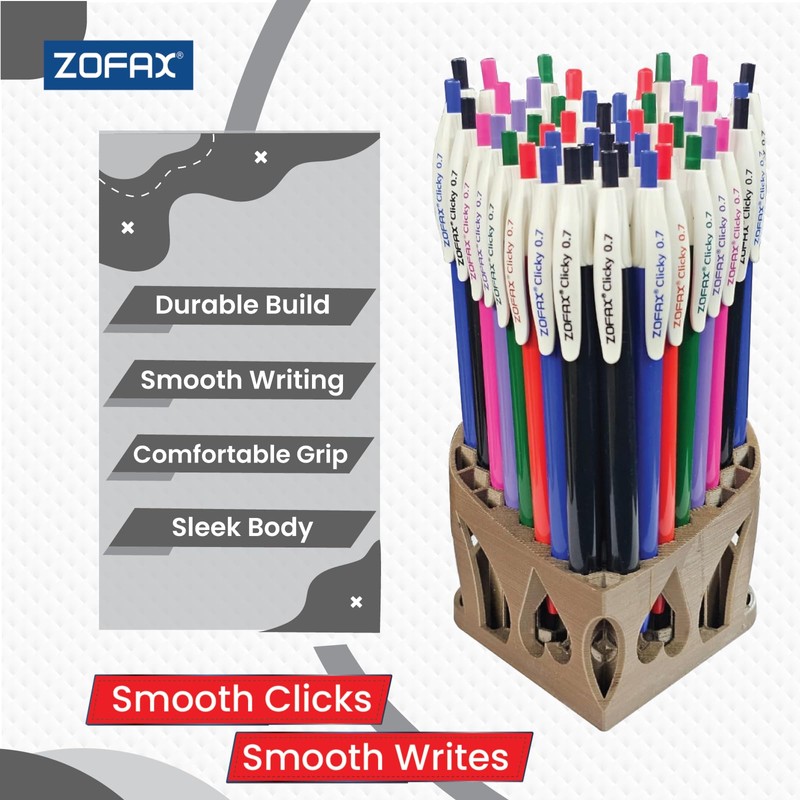 ZOFAX Clicky Retractable Ballpoint Pens, BLACK, Fine Point (0.7mm), Pack