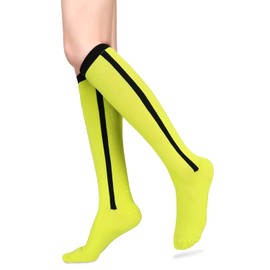 Benefeet Sox Knee High Socks for Women Girls Striped Yellow Knee Socks Long Cotton Athletic Tube Socks Casual Outdoor Sport Nurse Costume High Socks Soccer Stocking, Neon Yellow