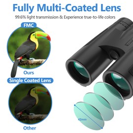 ZZSTAR Binoculars for Live Use, 1.7 inch (42 mm) Diameter, 12x Telescope, Equipped with Bak4 Lens, FMC Multilayer Green Film, 99.8% High Transmittance, Waterproof for Life, Wide Field of View, Shock