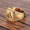 OAKKY Mens Stainless Steel Masonic Freemason Ring with Diamonds Biker