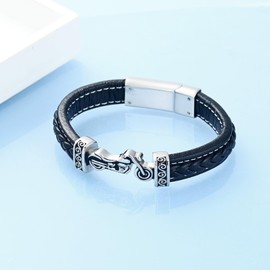 Hearbeingt Motorcycle Memorial Urn Bracelet for Ashes for Men Funeral Cremation Jewelry for Ashes Braided Leather Keepsake Urn Bangle(Silver 24cm)