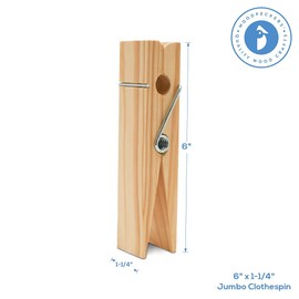 Oversized Wooden Clothespins 6-inch, Pack of 5 Large Clothes Pins Heavy Duty for DIY Laundry Room Décor and Crafts, by Woodpeckers