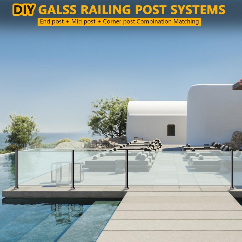 VoTwoofv Round Glass Railing 35.8",304 Stainless Steel Glass Balustrade Post