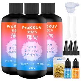 ProKKUV Resin Liquid, 7.1 oz (200 g) x 3, Large Capacity, UV/LED Compatible, UV Resin Liquid, New Packaging, Thin Odor, High Transparency, Resin Yellowing, Crystal Clear, Rapid Cure, Low Viscosity,