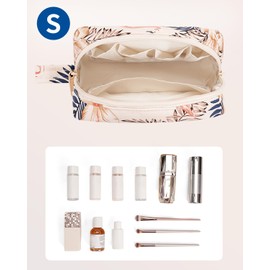 Small Makeup Bag for Purse Toiletry Bag Travel Wash Bag Mini Cosmetic Bag Zipper Pouch for Women (Beige Flamingo, Small)