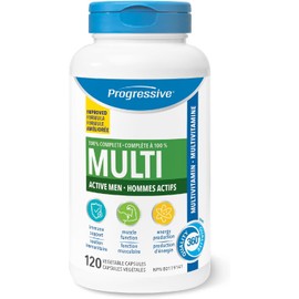 Progressive Advanced Daily Multivitamin for Active Men, with Quercetin, Maca, Ashwagandha, and Siberian Ginseng. Supports Immune Health, Muscle Function, and Energy, 100% Complete, Canadian-Made 120 Count