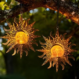 Amugmilk - 2 unidades de faroles colgantes para decoración de jardín al aire libre, resistentes al agua, luces solares de metal, regalos...
