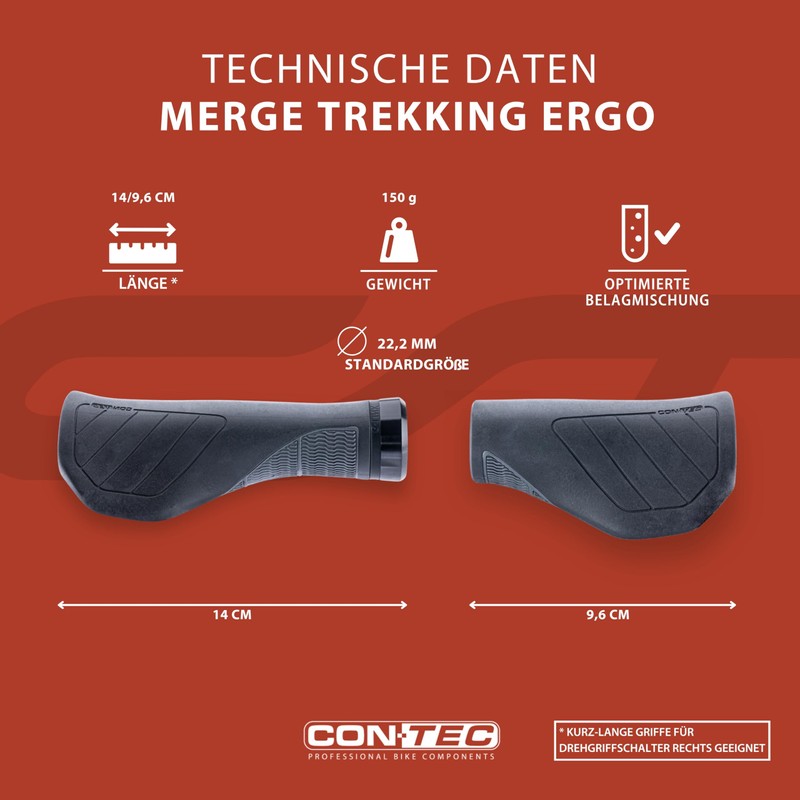 CONTEC Merge Trekking Ergo Bicycle Grip 96/140mm D3 Tri-Component Rubber