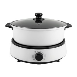 Fetcoi Electric Hot Pot - 4.2QT /4L Capacity, Split Non Stick Electric Skillet Pot for Cooking Burner with Shabu Shabu Pot and Grill Pan, White