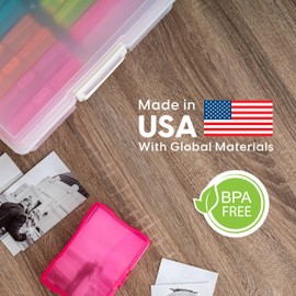 IRIS USA 4" x 6" Photo Storage Box Craft Keeper, 2-Pack, Discreet Handle Container with 16 Organization Holder Cases for Pictures, Tasks, Scrapbooking, Stationery Storage, Multi-Color/Pearl