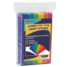 APREMONT Apremont 100 Pieces Assorted Jumbo Colored Wooden 6 Inches Long Craft Sticks, Rainbow Popsicle Stick, Arts and Crafts, Best for DIY Games Making, Building Designs or Kids Education
