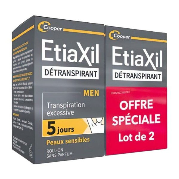 Etiaxil Men Détranspirant Peau Sensible Roll-On 15 ml, Batch of 2 x 50 ml