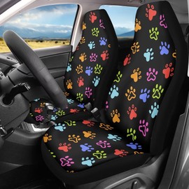 TOADDMOS Comfort Car Front Seat Cover Set of 2 Colorful Heart Dog Paw Print Car Seat Covers Front Set Anti-Slip Automotive Car Interior Covers Universal Fit for Cars Trucks and SUVs