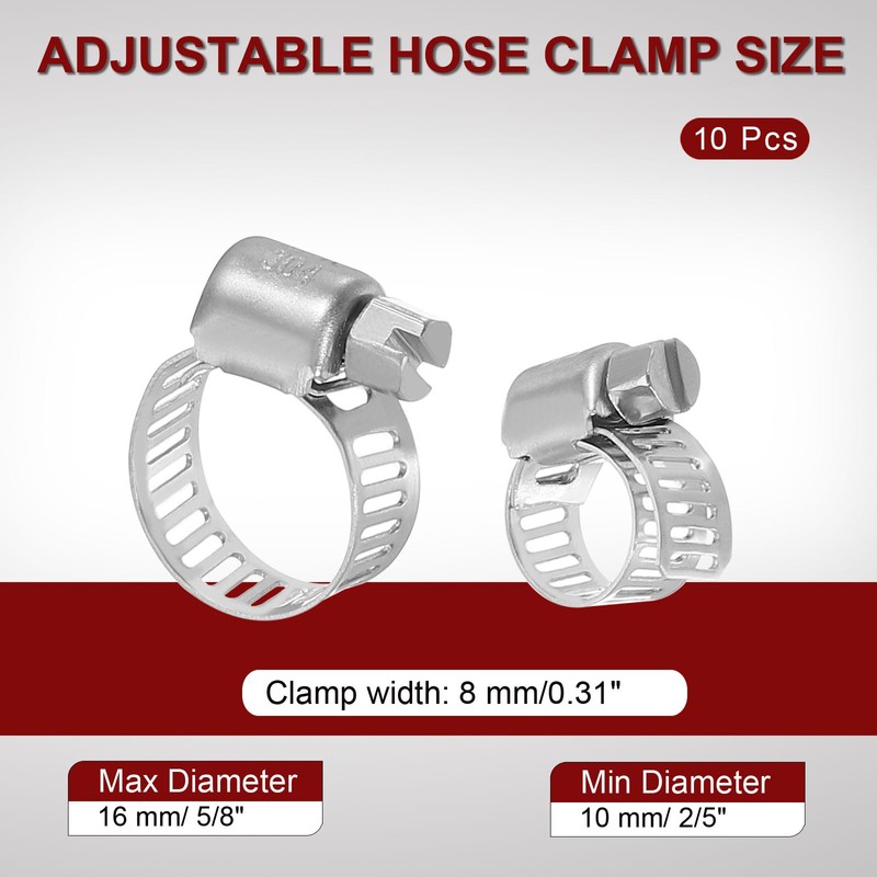 Sourcing Map Stainless Steel Worm Gear Hose Clamp, Adjustable 2/5"-