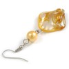Antique Yellow Shell Bead Drop Earrings In Silver Tone -