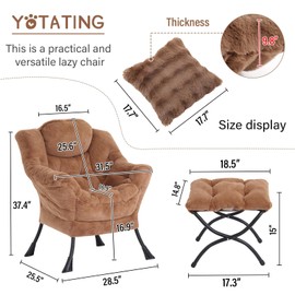 YOTATING Lazy Chair with Ottoman, Comfy Reading Chair with Footstool & Throw Pillow Modern Lounge Accent Chair with Armrests & Side Pocket for Living Room, Bedroom, Dorm Room, Office, Plush Brown