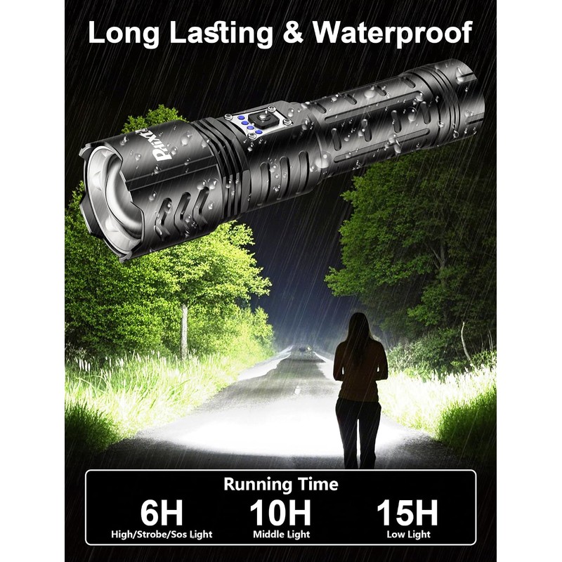 PHIXTON Rechargeable Flashlights High Lumens 10000 Super Bright Long Range