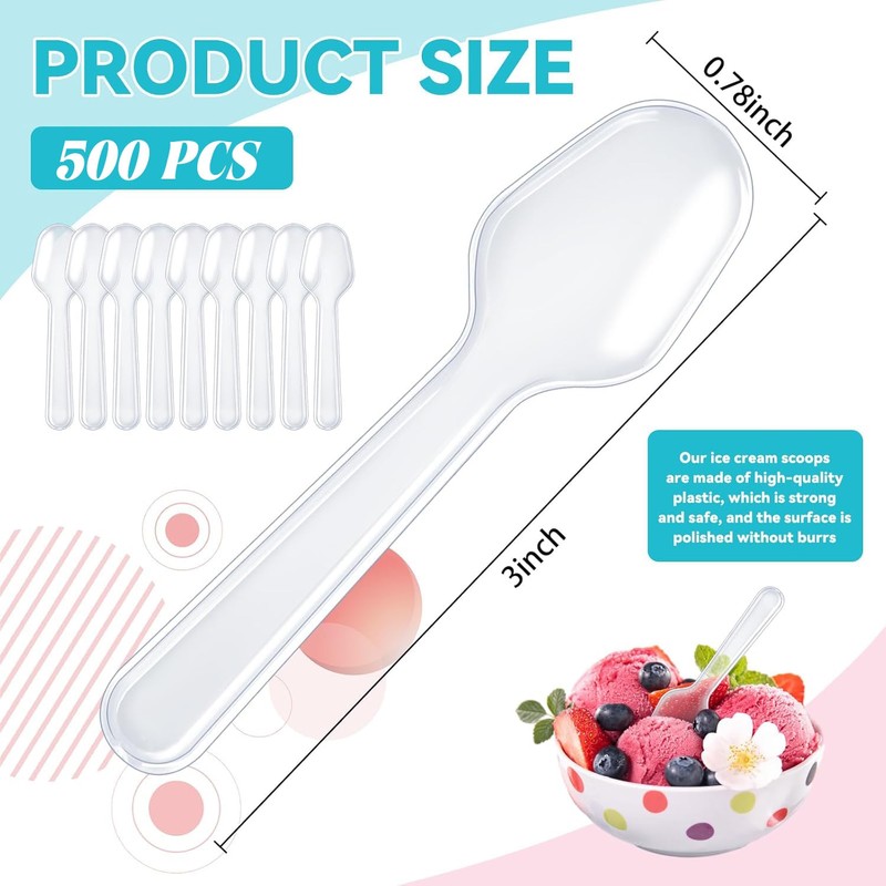 CZWESTC 500Pcs Mini Spoons for Desserts, Disposable Clear Plastic Tasting