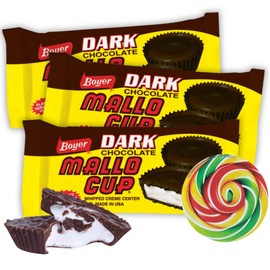 Boyer Dark Chocolate Mallo Cup with Marshmallow Filling with Swirl Sticker, Party Favor Treats, 2 Cups per Sleeve, 1.5 Ounces, (Pack of 3)