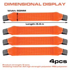 Cross Strap for Lashing Strap, Pack of 4, 5 cm Wide, 0.4 m Car Transport Lashing Strap, Car Lashing Strap, Trapezoidal Strap, Belt Loops for Cars, Car Transport, Motorcycle, Car, 5 Tonnes