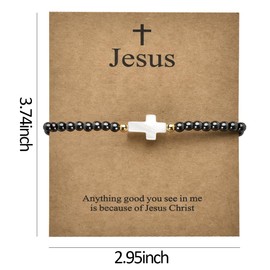 Christian Bracelet Gifts for Men Jesus Cross Bracelets Gifts for Women Religious Baptism Beads Bracelets for Couple Friends Meaningful Easter Birthday Gift Because of Jesus Bracelet Adjustable