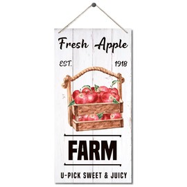Fresh Apple Farmhouse Fall Decor - Rustic Hanging Sign for Kitchen Wall