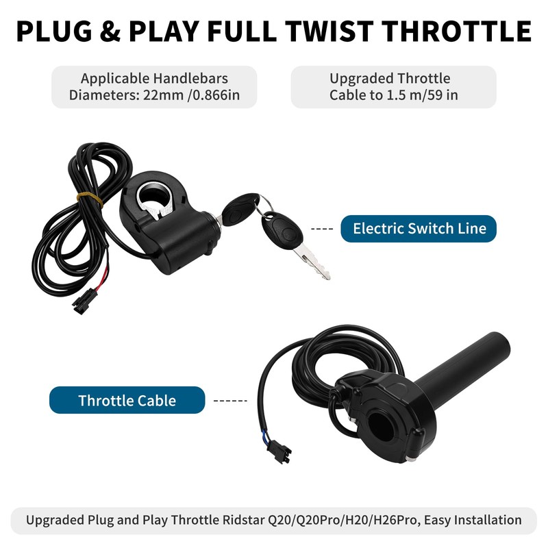 Daslleysen Full Twist Throttle for Ridstar Q20, Plug & Play