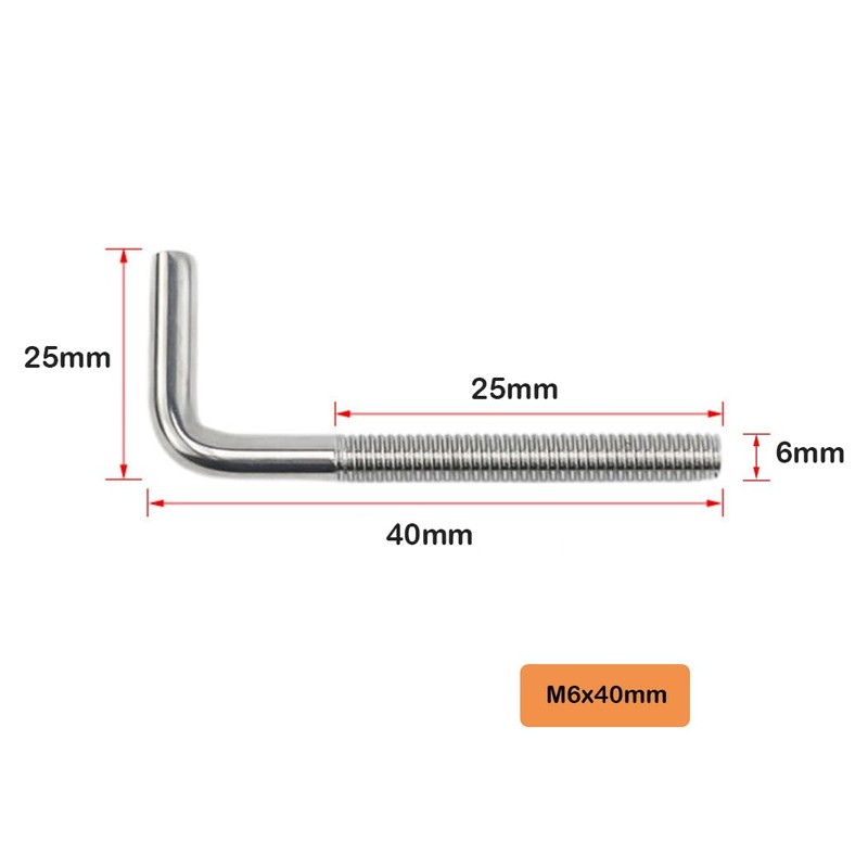 20 Pack M6x40mm L Shaped Foundation Bolt with Washers and