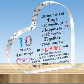 JMIMO 10th Tin Wedding Anniversary Present for Her and Him 10 years of marriage gifts for Couple Wife Husband Heart-Shaped Acrylic Keepsake Gift