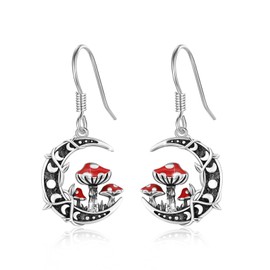 ABIGY Moon Mushroom Earrings 925 Sterling Silver, Magic Red Mushroom Earrings Moon Phase Earrings Mushroom Jewellery Gifts for Birthday for Women and Girls, Sterling Silver