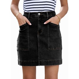 Sidefeel Women's Denim Skirt High Waisted Stretch Casual Mini Skirt Cute Jean Skirt with Pockets Black Large