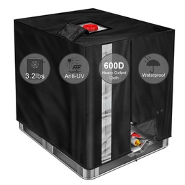 IBC Tote Cover, GDCCPRO 600D Heavy Duty Waterproof Cover for 1000L IBC Container Rain Water Tank Outdoor 275 Gallon Rain Barrel Foil Anti-Dust Cover Sun Protection Anti-UV (600D W/Window)