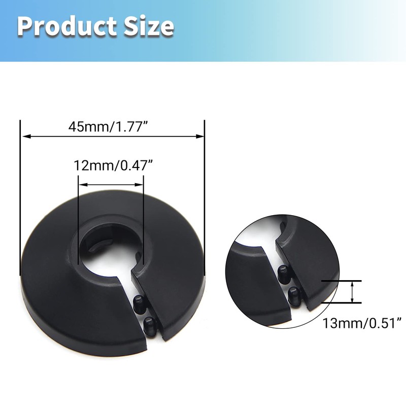 MroMax 6pcs 12mm Pipe Cover, Flange Black Pipe Collar Plastic