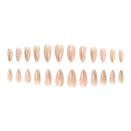 SINLOV Long Almond Fake Nails Glossy Pink Nude Press on False Nails Eyes Ballerina Artificial Finger Nails French Full Cover False Nails for Women and Girls