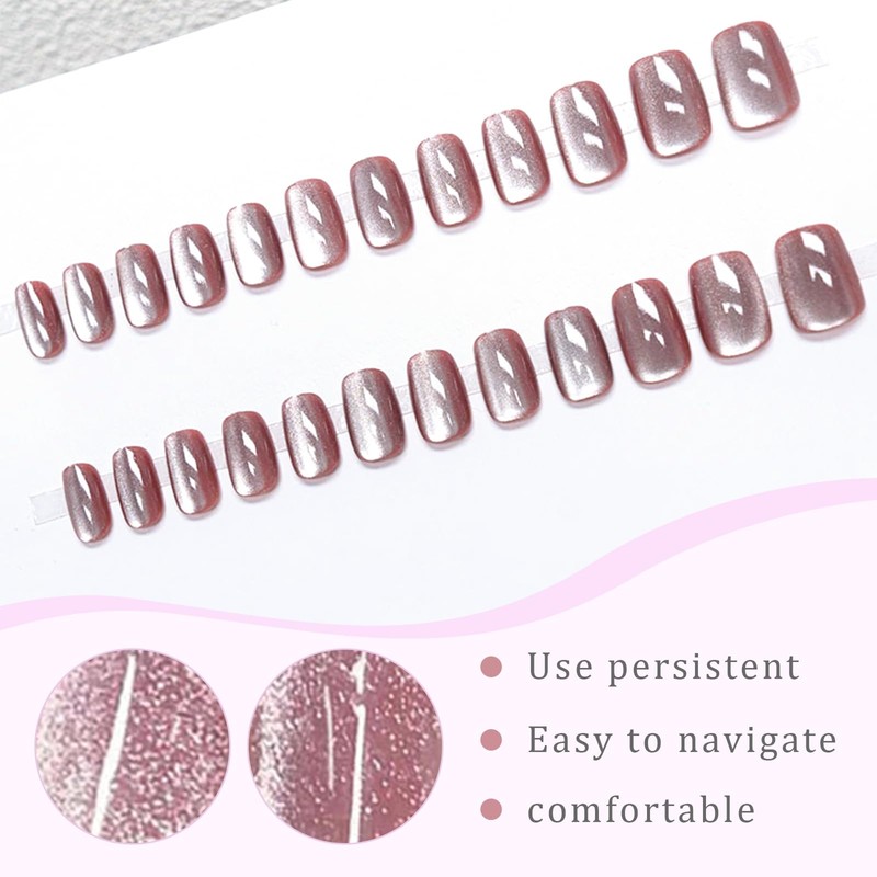 Hebterrka Cat Eyes Press On Nails Medium False Nails Square