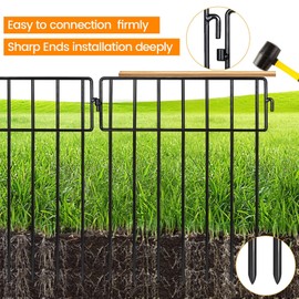 Adavin Small or Medium Animal Barrier Fence 10 Pack 24 in(L) X 15 in(H) Underground Decorative Garden Fencing, Dog Rabbits Fences Black Metal Fence Panel Ground Stakes for Outdoor Patio. Total 20 Ft