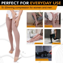 Doc Miller Thigh High Open Toe Compression Stockings 15-20mmHg for Varicose Veins, Pregnancy Support Open Toe Thigh High Compression Socks for Women and Men (Beige, 4X-Large)