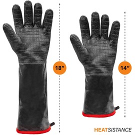 Heat Resistant BBQ Gloves, Long Sleeve Grill Gloves, Textured Gripto Handle Wet, Geasy or Oily Foods Fire and Food Safe Turkey Fryer Grill Oven Mitts for Smoker, Grilling and Barbecue Small 14"