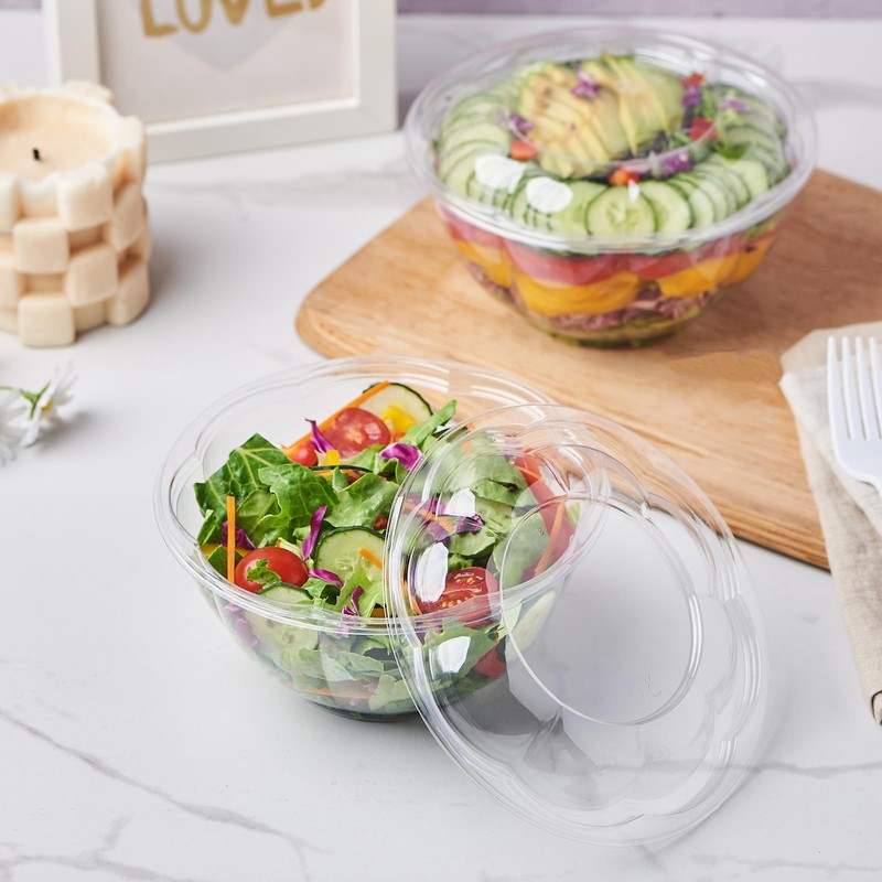 FULING 32 oz. 150 Sets Clear Plastic Salad Bowls with