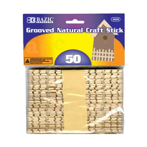 BAZIC Grooved Natural Craft Stick 50/Pack