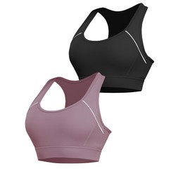 Irdcomps Women's Sports Bra without Underwire Strong Hold Bras Sports Breasts with Racerback for Fitness Yoga Jogging, Black + Purple