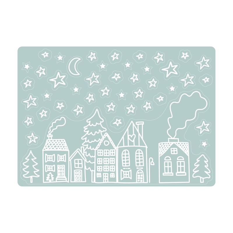 Reusable Window Sticker Christmas Winter City Skyline 1st A4 Sheet