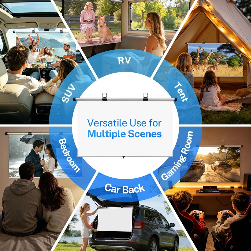 40 Inch Retractable Projector Screen for Car with Adjustable Loops