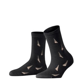 FALKE Women's Distressed Socks Breathable Climate Regulating Odour Inhibiting Soft Wool Alpaca Patterned 1 Pair, Black 3000.