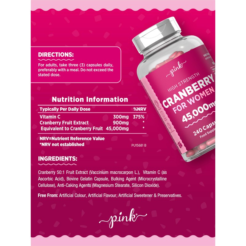 Cranberry Capsules 45000mg for Urinary Infections | 240 High Strength