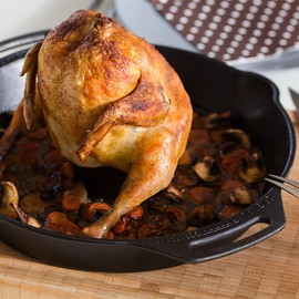 Petromax Poultry Roaster Pan, Cast Iron Roasting Cookware for Oven or Grill, 11.8" x 11.8" x 3.9" with Handles and Pour Spout