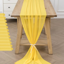 12Pack 10ft Chiffon Table Runner 29x120 Inch Sheer Romantic Table Runner for Wedding Birthday Party Bridal Shower Outdoor Decoration -Yellow