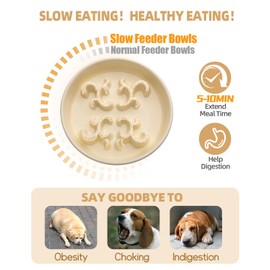 KITCHENLESTAR Slow Feeder Dog Bowl, 0.6 Cups Ceramic Dog Food Dish for Fast Eaters Small Breed, Puzzle Bowl for Small Dogs and Cats(Yellow)